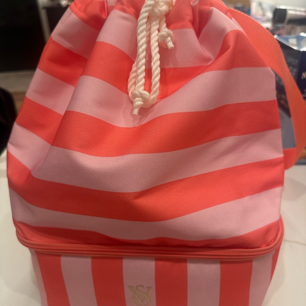 Victoria's Secret Pink and Orange Striped Bag and cooler